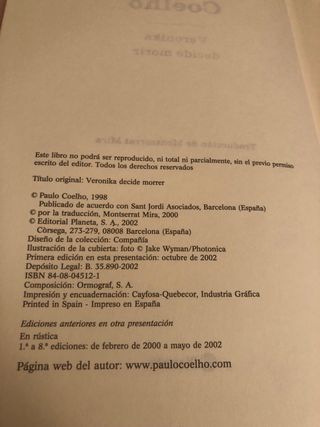 Veronika decide morir / Paulo Coelho. Tapa dura