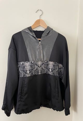 Sudadera con capucha negra gris Zara M