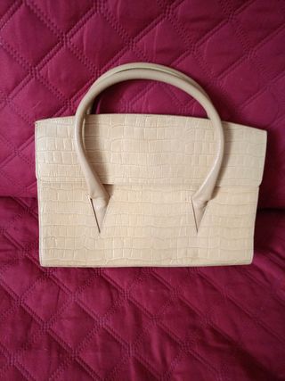 Bolso de piel, color crema, vintage