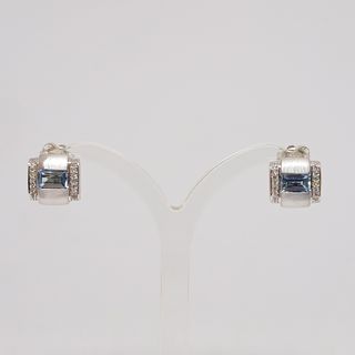 Pendientes Oro Blanco Cuarzo Azul Brillantes