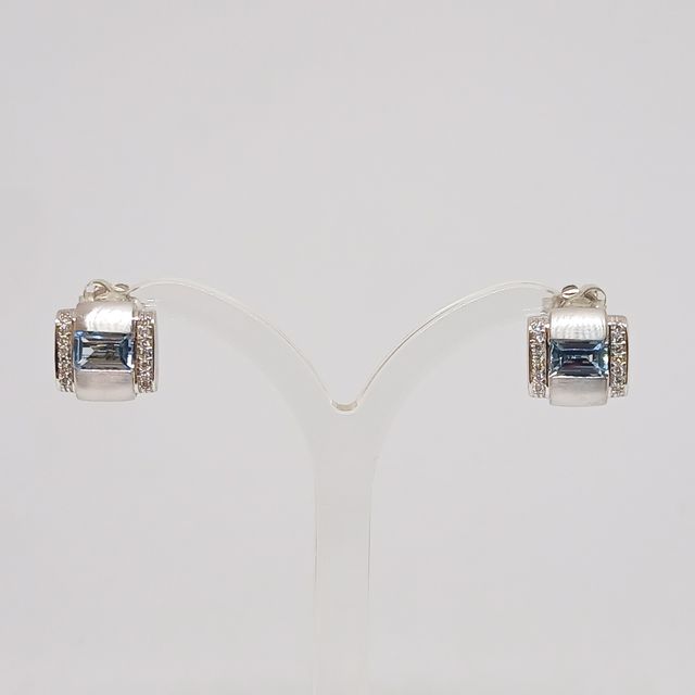 Pendientes Oro Blanco Cuarzo Azul Brillantes