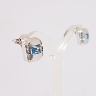Pendientes Oro Blanco Cuarzo Azul Brillantes