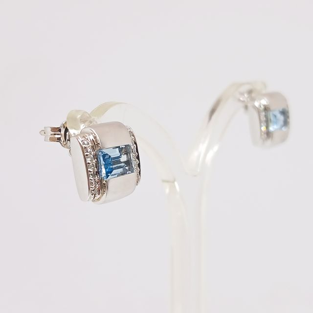 Pendientes Oro Blanco Cuarzo Azul Brillantes