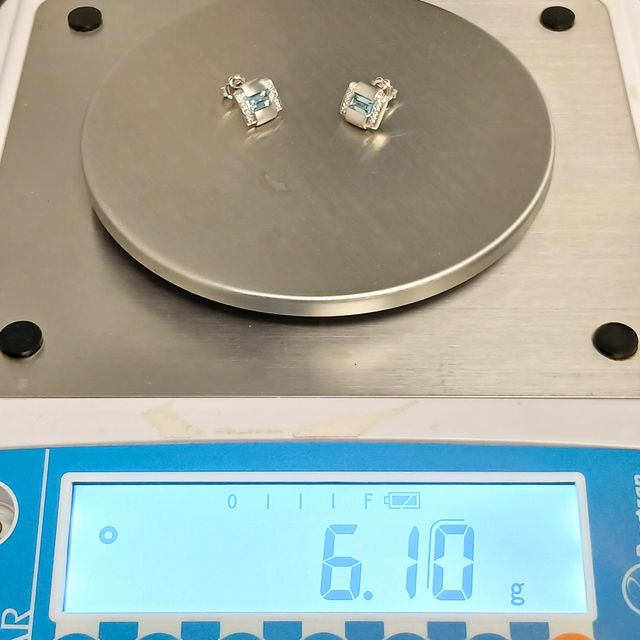 Pendientes Oro Blanco Cuarzo Azul Brillantes