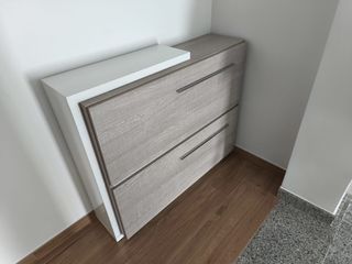 Zapatero 2 cajones - cambriam gris y blanco