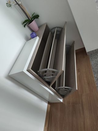 Zapatero 2 cajones - cambriam gris y blanco