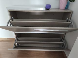 Zapatero 2 cajones - cambriam gris y blanco