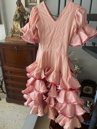 Traje de flamenca blanco lunares rojos niña