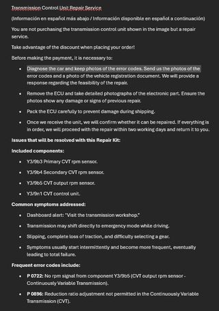 SERVICIO REPARACIÓN CVT ECU TCM 722.8 W245 W169