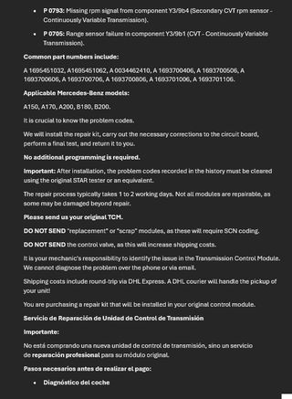 SERVICIO REPARACIÓN CVT ECU TCM 722.8 W245 W169