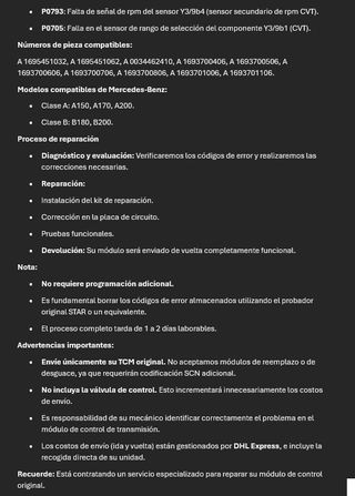 SERVICIO REPARACIÓN CVT ECU TCM 722.8 W245 W169