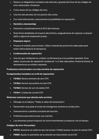 SERVICIO REPARACIÓN CVT ECU TCM 722.8 W245 W169