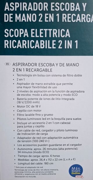 Aspirador escoba y de mano 2 en 1 como NUEVO