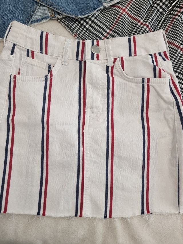 3 Faldas mujer XS/34 - Vaquero, cuadros, rayas