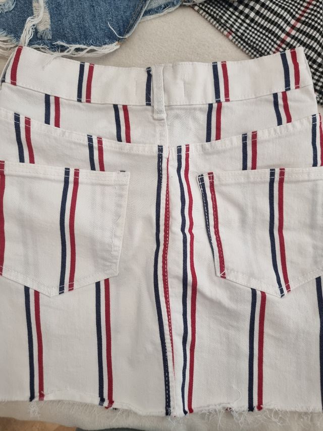 3 Faldas mujer XS/34 - Vaquero, cuadros, rayas