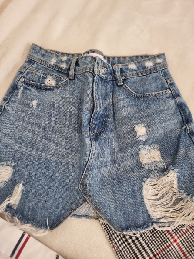 3 Faldas mujer XS/34 - Vaquero, cuadros, rayas