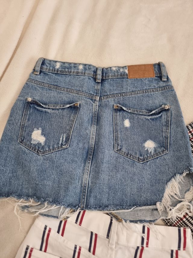 3 Faldas mujer XS/34 - Vaquero, cuadros, rayas