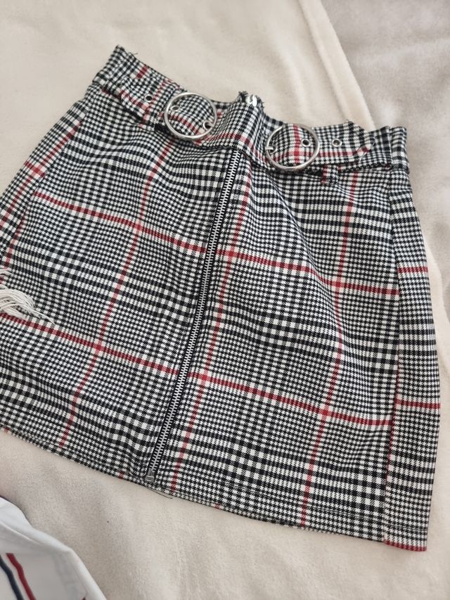 3 Faldas mujer XS/34 - Vaquero, cuadros, rayas