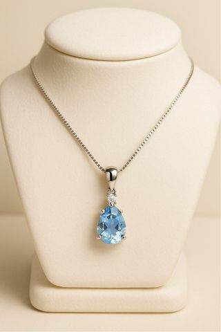 Collar de Aguamarina y Cuarzo Blanco en Plata de Ley 925  Curació Holistica  Joyería Energética