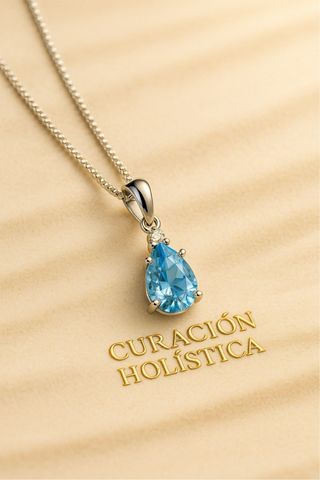 Collar de Aguamarina y Cuarzo Blanco en Plata de Ley 925  Curació Holistica  Joyería Energética