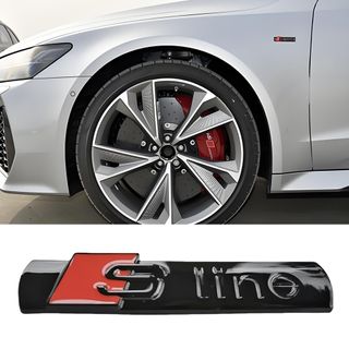 Emblema metal adhesivo,logo SLine Audi.Color negro
