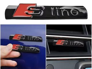 Emblema metal adhesivo,logo SLine Audi.Color negro