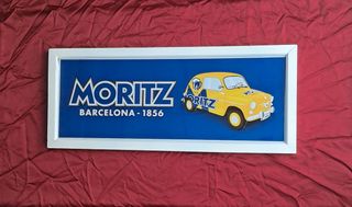 CARTEL METÁLICO ENMARCADO DE CERVEZA MORITZ.