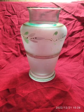 Vasetto vaso in vetro opaco decorato a mano 16 cm 