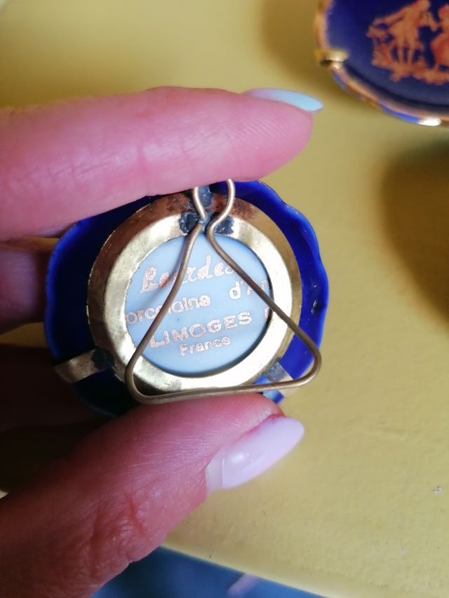 Juego cerámicas Limoges azul y dorado