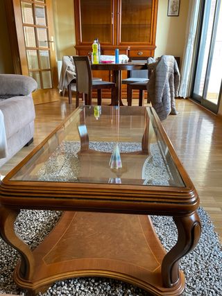 Mesa centro cristal madera