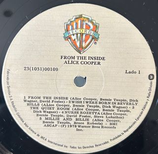Alice Cooper (2) ‎– From The Inside. est vg good