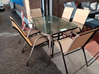 TERRAZA: Mesa de Cristal Templado HC + 6 Sillas.