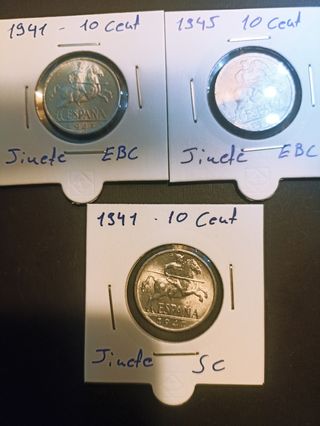 LOTE 3 MONEDAS 10 CENT JINETE SC-EBC