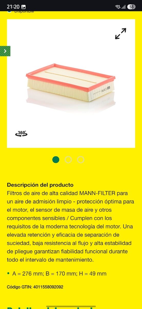 Filtro de aire  MANN C28043