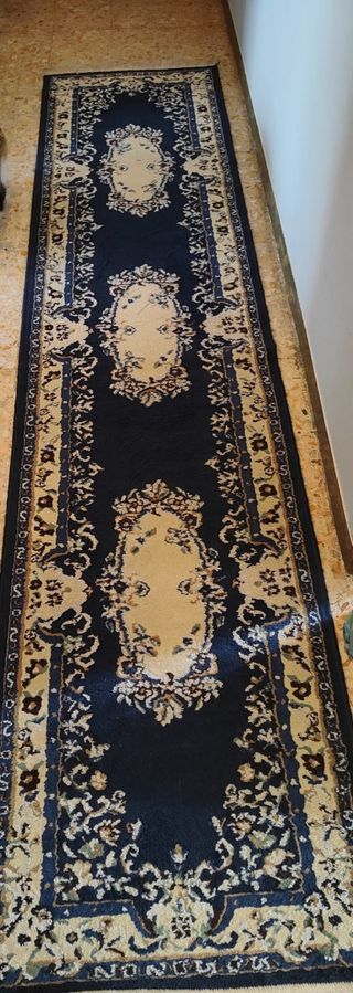 Tappeto Passatoia damascata blu beige 280x70