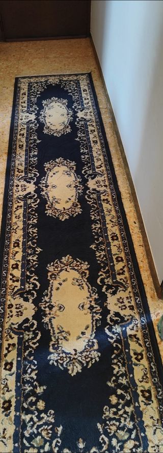 Tappeto Passatoia damascata blu beige 280x70