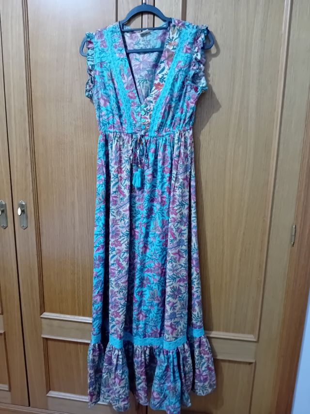 Vestido largo multicolor turquesa