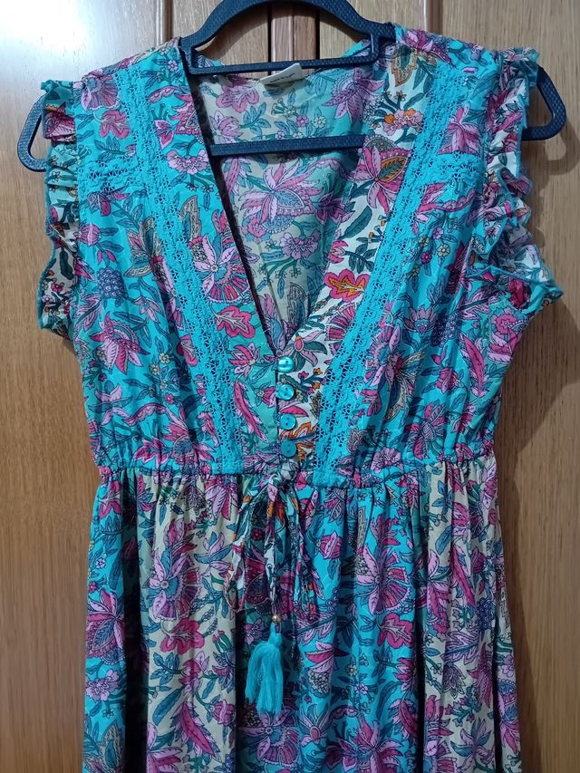 Vestido largo multicolor turquesa