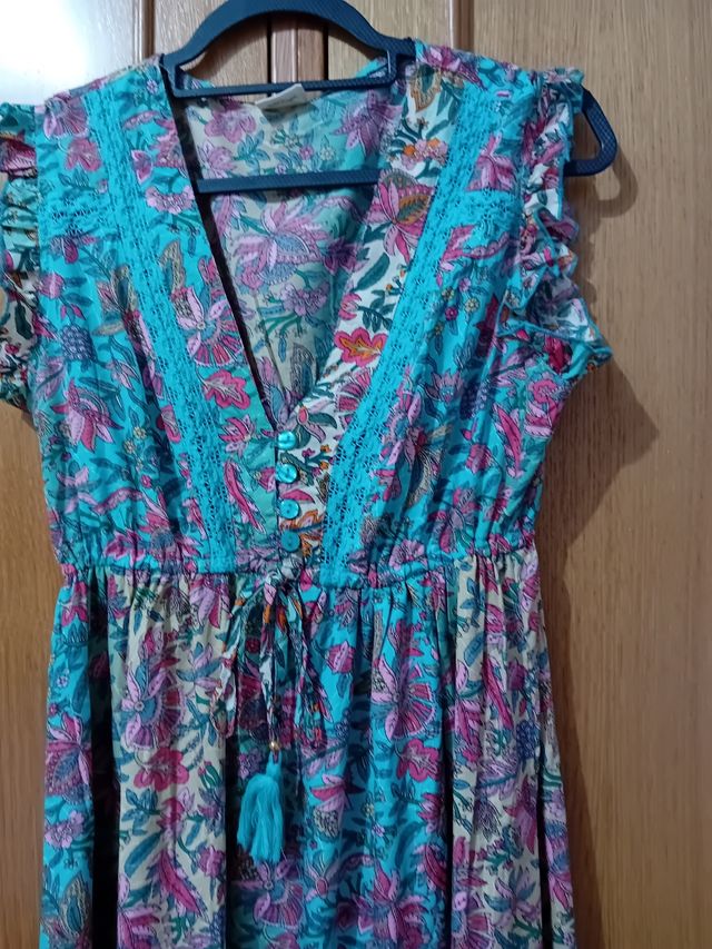 Vestido largo multicolor turquesa