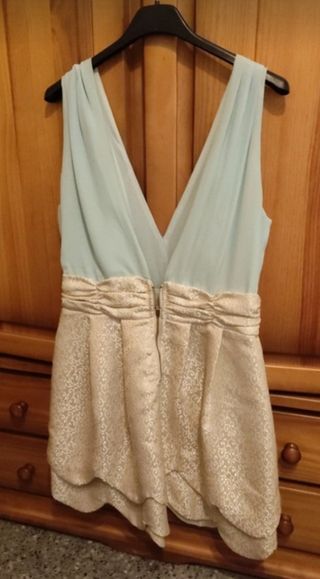 Vestido fiesta dorado y turquesa