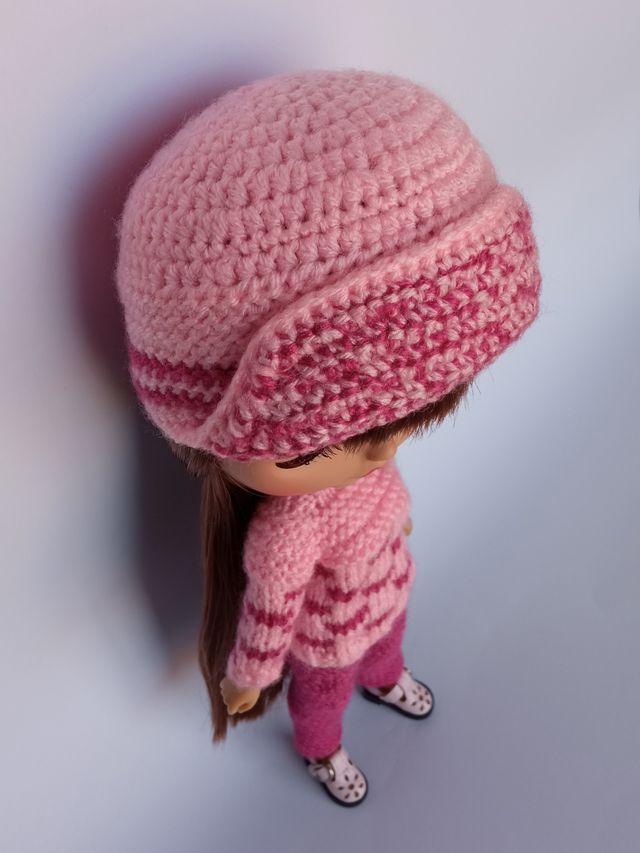 Gorro con solapa y jersey rectángulos rosa -Blythe