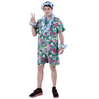 Sombrero Paja Azul Hawaiano Fiesta Verano Adulto