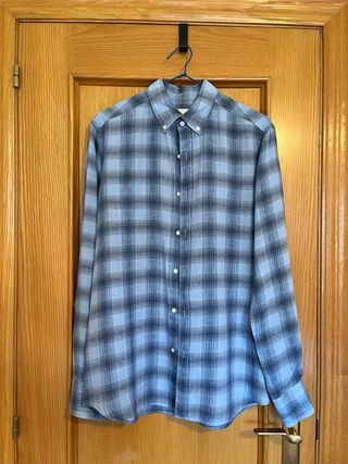 Camisa Lino Massimo Dutti Cuadros Azules T/M