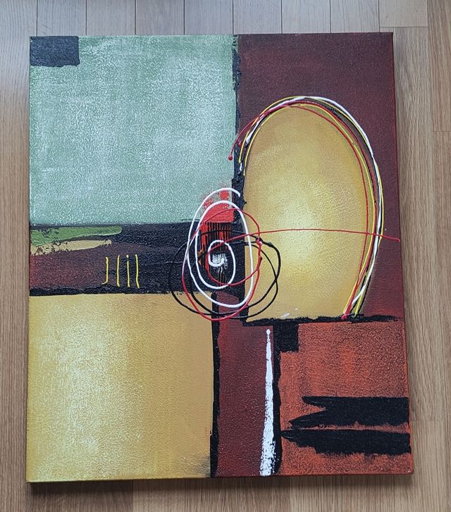 Cuadro abstracto marrón y verde