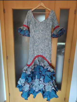 Traje Flamenca Azul y Blanco
