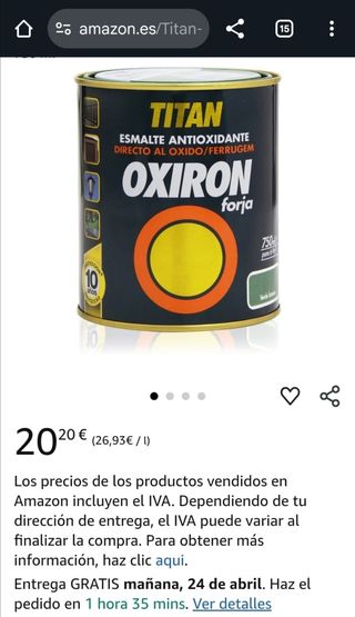 Lote de 2 botes de oxiron verde bronce de 750ml