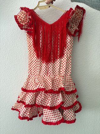 Traje Flamenca niña 3 años rojo lunares