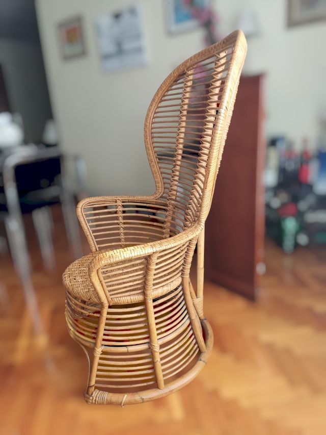 ANTIGUO SILLÓN DE MIMBRE DE BAMBÚ años 70