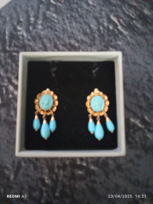 Pendientes oro turquesa