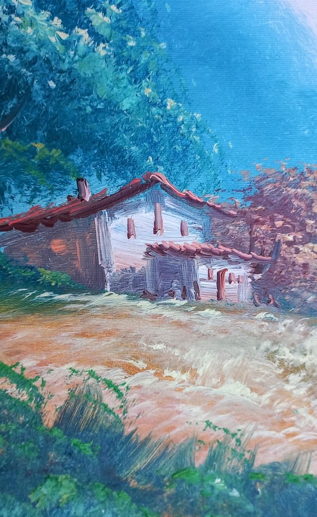 Cuadro al óleo: paisaje campestre
